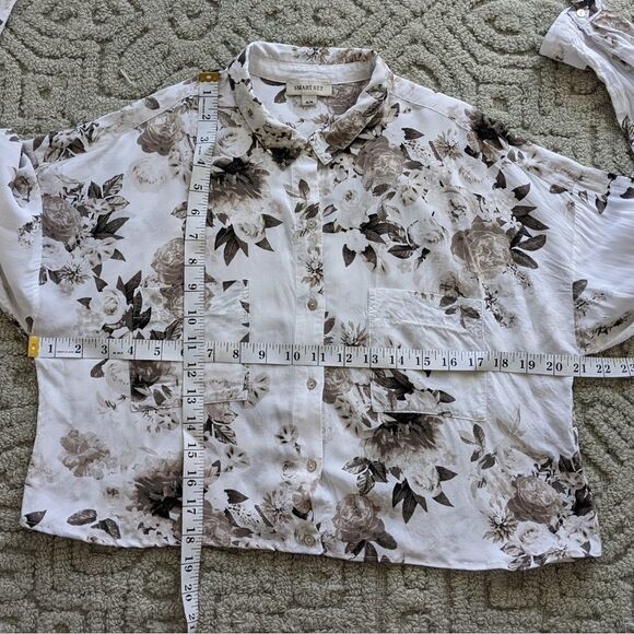 Smart SET white floral blouse crop top brown roses viscose Medium reworked - Picture 7 of 11